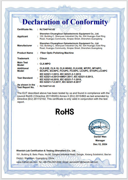 চীন Shenzhen Chuanglixun Optoelectronic Equipment Co., Ltd. সার্টিফিকেশন